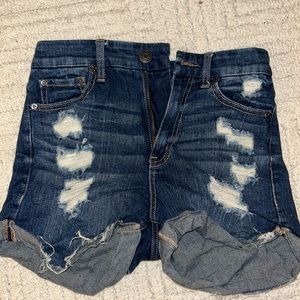 Distressed Denim Shorts Size 2 - Aeropostale High Rise Curvy Midi 3”